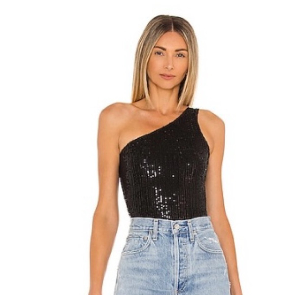 SUPERDOWN SEQUIN ONE SHOULDER BODYSUIT